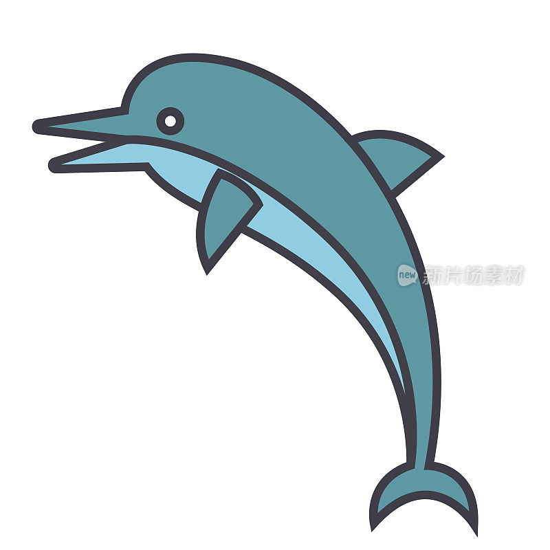 Dolphin flat line illustration, concept vector isolated icon